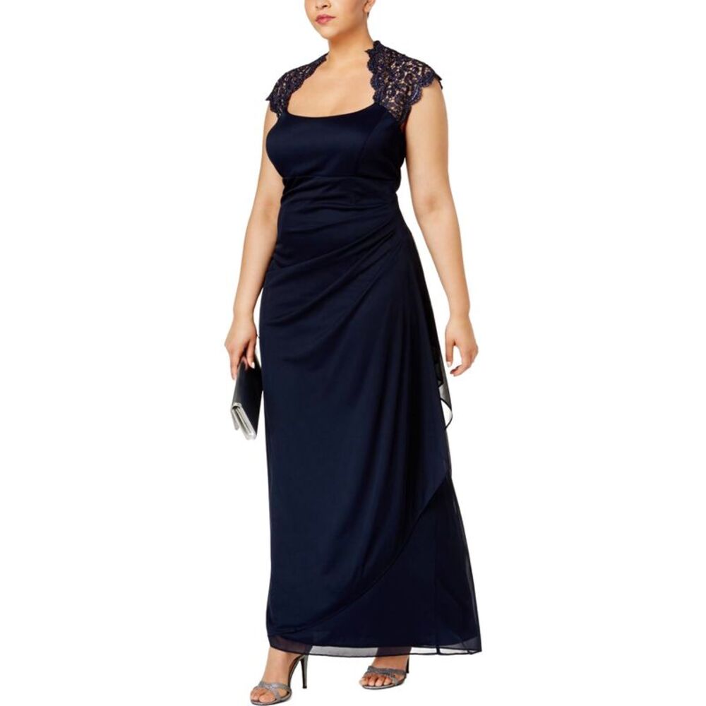 XSCAPE Womens Ruched Gown Dress, Blue, Plus Size, 18W, DM